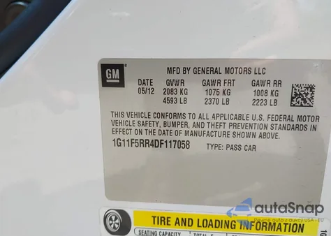 2013 Chevrolet Malibu Eco Premium Audio из США, поврежденный, VIN 1G11F5RR4DF117058